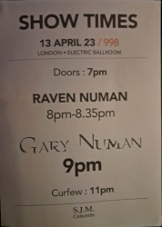 Gary Numan Show Times Camden Electric Ballroom